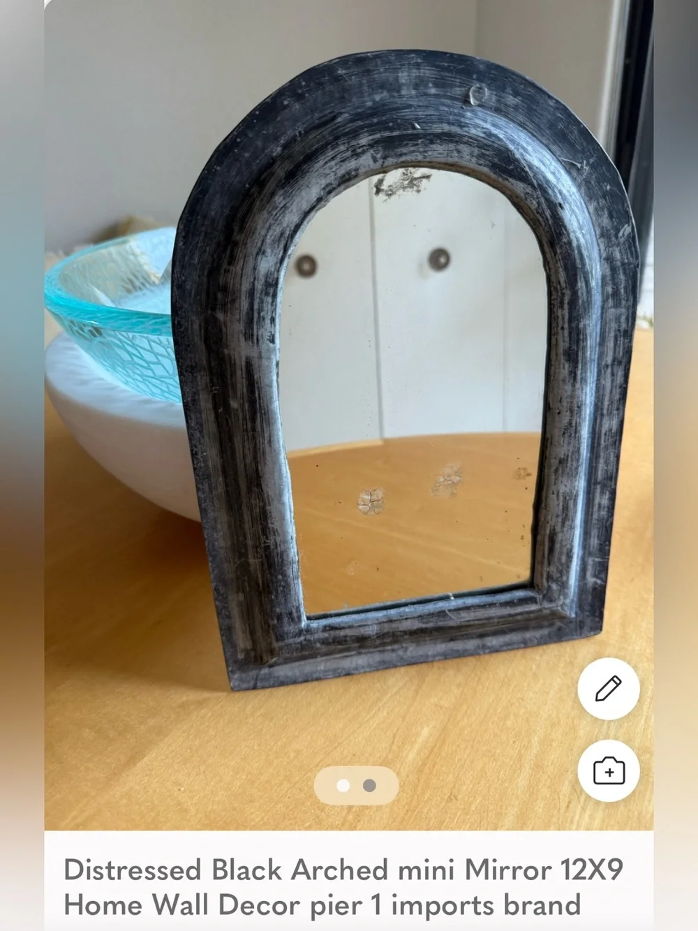 Distressed Black Arched mini Mirror 12X9 Home Wall Decor pier 1 imports brand